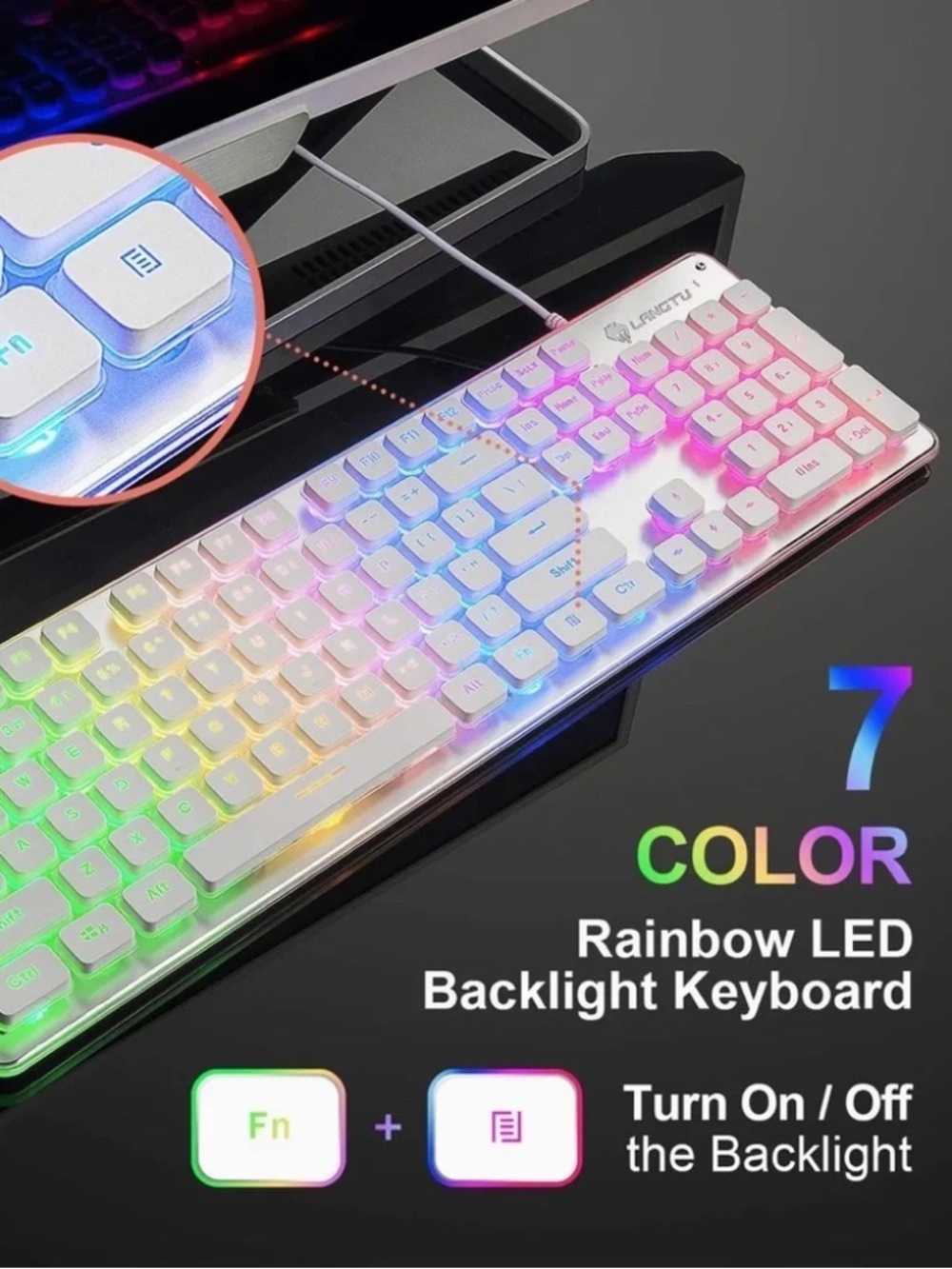 LANGTU Membrane Gaming Keyboard Lights On or Off USB for MAC and PC